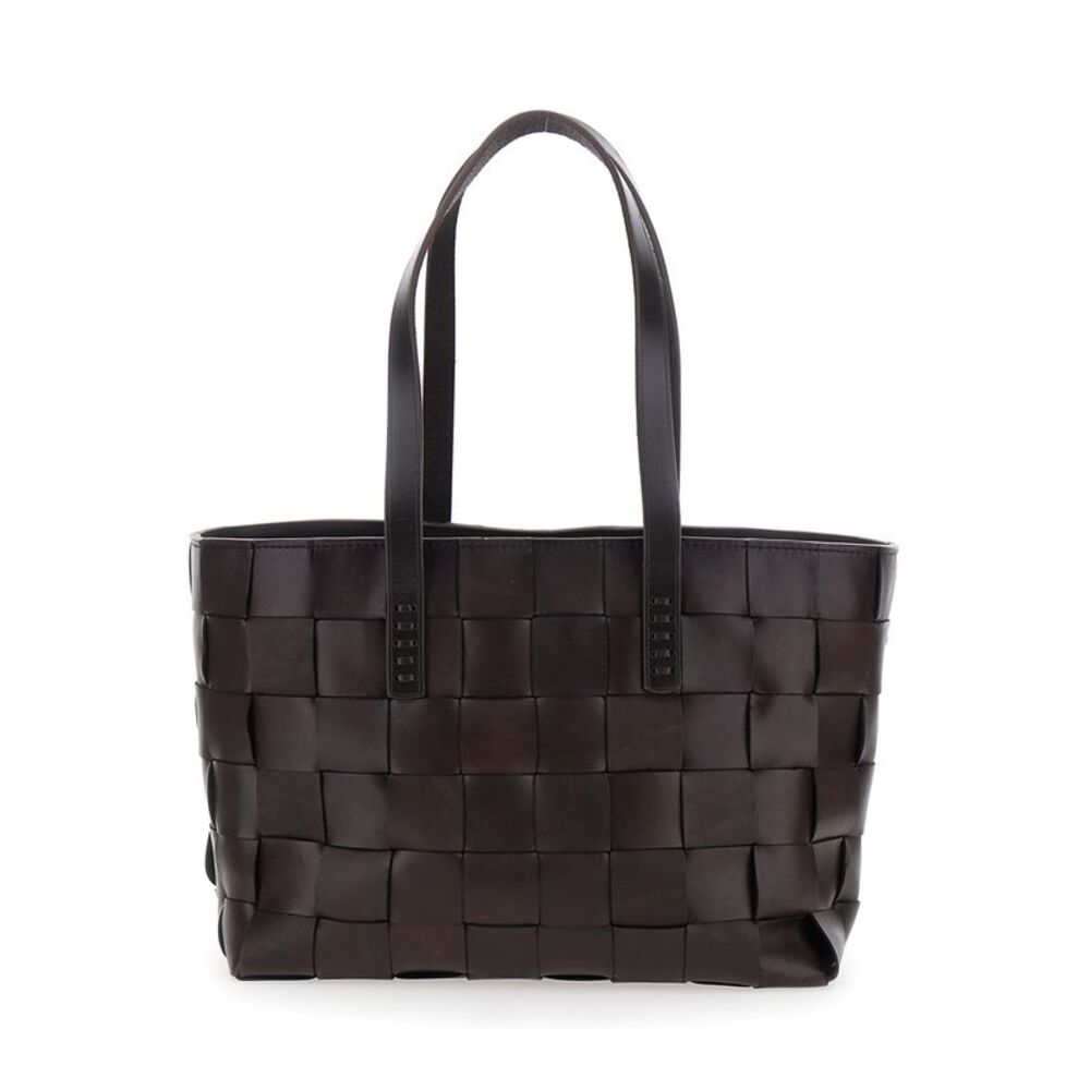 Dragon Diffusion Women Brown Woven Leather Double Handle Shopping Bag For Women